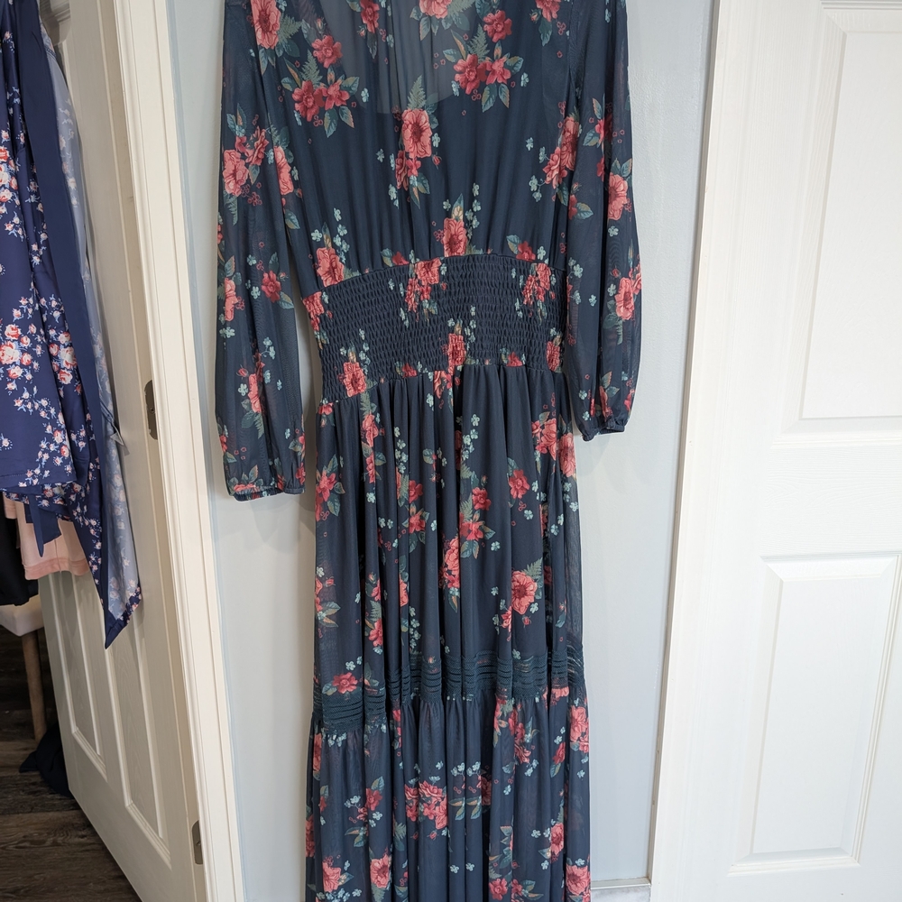 Joyfolie Red and Pink Ruffled Sundress with Bishop Sleeves